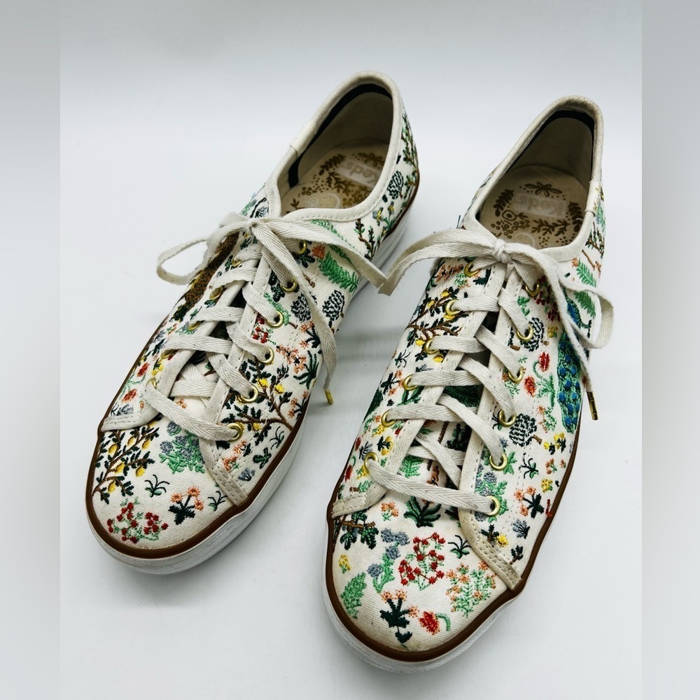 Keds X Rifle Paper Women’s White Sneakers With Heavy Floral Embroidery SZ 8.5